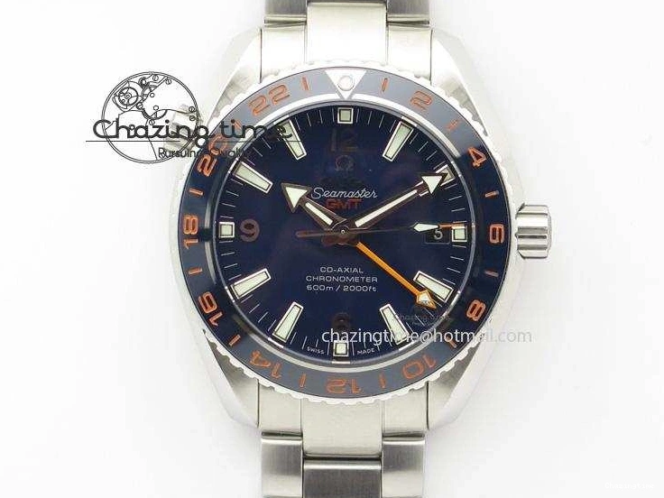 1229 Planet Ocean GMT 42mm V6F 1:1 Best Edition Blue Bezel Orange Numbers On SS Bracelet A Compact 8254
